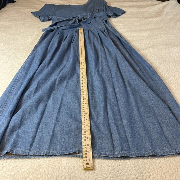 Vintage Farmhouse Cottage Core Modest Denim Maxi Dress Embroidered Vest LARGE - Picture 8 of 8